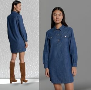 Tommy Hilfiger Women's Speckled Fall Wash Denim Shirt Pullover Dress